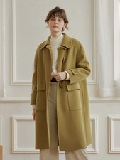 Women Long Coat Kiera Wool Green Simple Retro Size Small Msrp $ 269