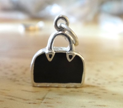 Sterling Silber 3D 15x12mm schwarze Emaille auf beiden Seiten Geldbörse Charm! 