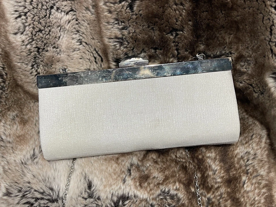 Bolso sin asas / bandolera elegante formal para novia David - plata satinada - ¡Nuevo! Foto 3 de 4