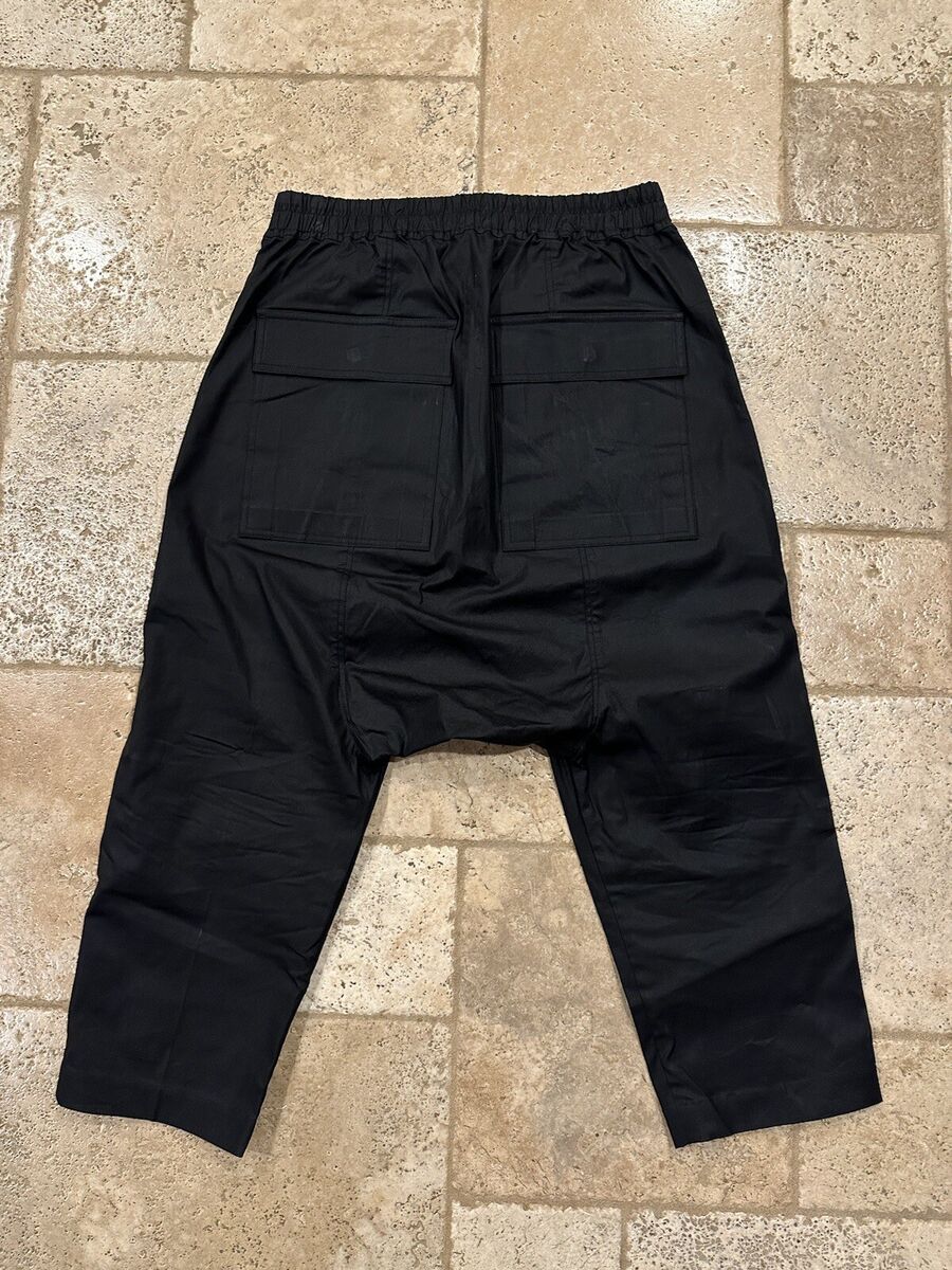 Rick Owens Drawstring Cropped Black EDFU Drop Crotch Pants Rick Owens Drawstring Cropped Black EDFU Drop Crotch Pants