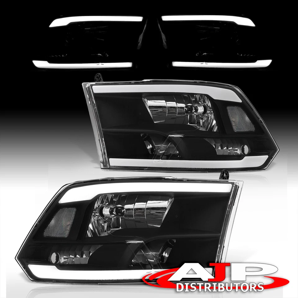 Black Driving LED Tube Head Lights Lamp For 2009-2018 Dodge Ram 1500 2500 3500 Foto 2 de 4