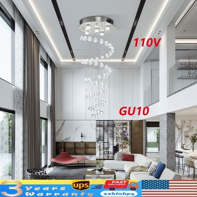 Modern Luxury Crystal LED Chandelier Rain Drop Spiral Ceiling Light Pendant Lamp