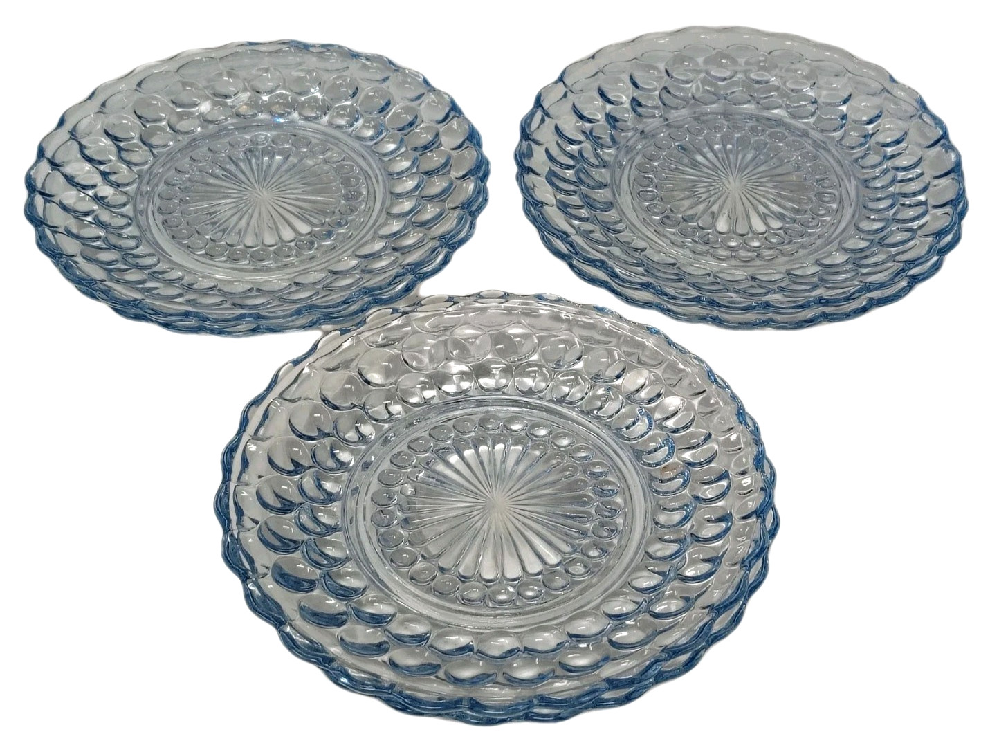 Anchor Hocking Sapphire Blue Bubble Glass Plate Set 6 Bread Salad Dessert 6.5"D