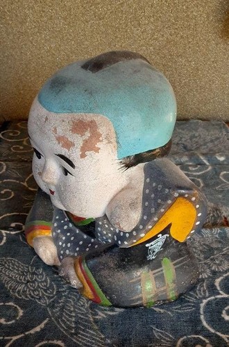 FUKUSUKE Antique Figurine Japanese MEIJI Era LUCKY GOD Pottery Statue 7.4 inch - Picture 15 of 24