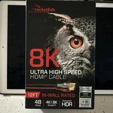 RocketFish 12ft 8k Ultra High Speed HDMI Cable Brand New Sealed not open box 