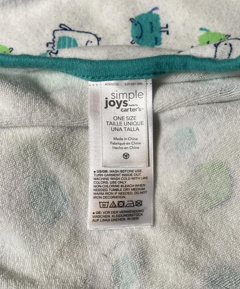 Simple Joys Carters Baby Blanket Green Monster Alien Terry Knit Receiving Towel - Image 3 of 4