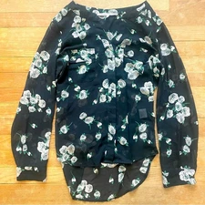 Collective Concepts women's long sleeve V neck button floral shirt top M B11