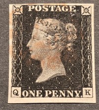 GB One Penny Black Beautiful Exemplary Stamp Plate 1b QK 4 Margins VeryClear One