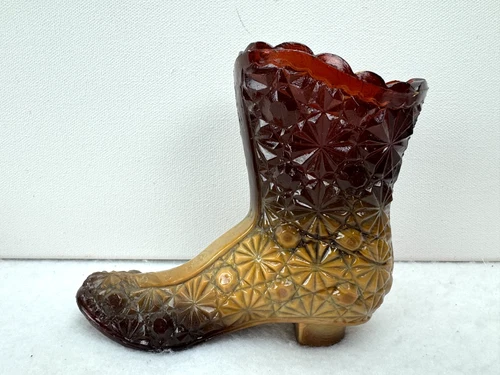 Vintage Fenton Boyd Glass Amberina Daisy & Button Boot Victorian Shoe 4" Tall
