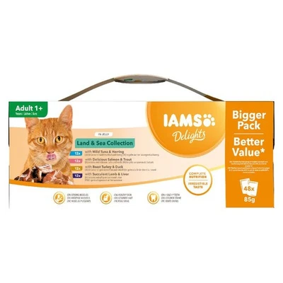 IAMS Delights Land & Sea Collection In Jelly Digestive Adult Wet Cat Food 48x85g