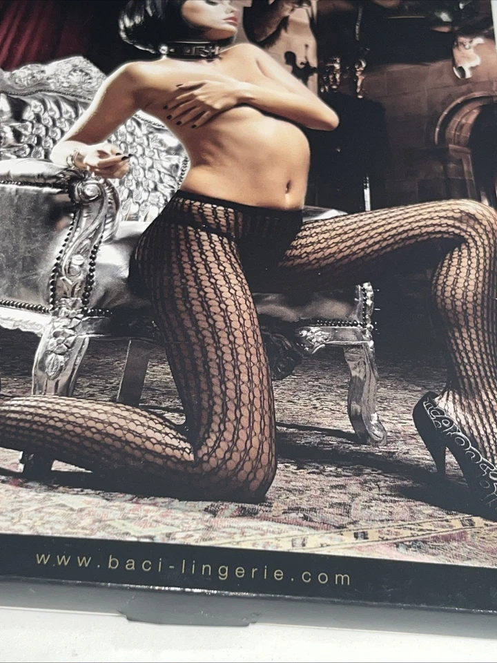 Nuevas pantimedias para mujer Baci Jacquard negras red a rayas talla única. Gótico Foto 4 de 4