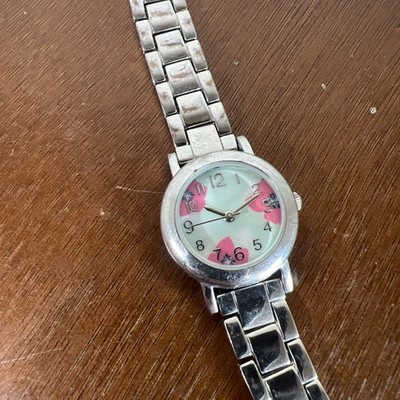 Women s Silver Watch FMDJPS045 Blue Pink Flower Face New Battery