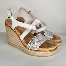 Salvatore Ferragamo Gioela White Leather Espadrille Wedge Sandals Size 9.5