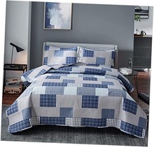 Bedspread Set Queen/Full Size Plaid Quilt Full/Queen Grey Blue Plaid Patchwork