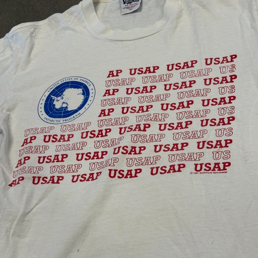 Rare Us Antarctic Program Volunteer Knit Tee 90S Usa Made White Shirt Sz M