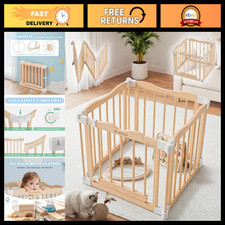 Natural Solid Wood Baby Playpen - Safe Stylish 23"x23"x24" Play Area
