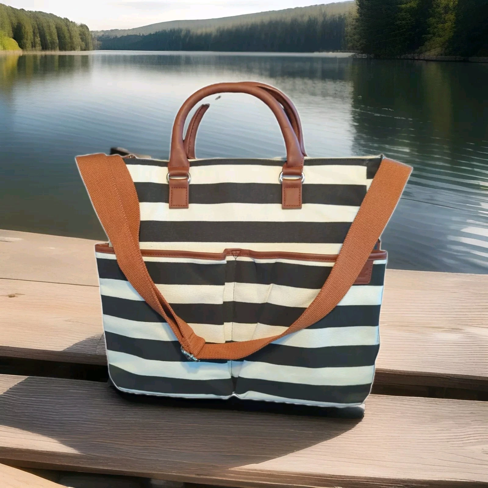 Hip Cub Diaper Bag Blue White Striped Baby Changing Pad Shoulder Strap NWOT
