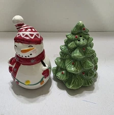 VTG Snowman And Tree Salt & Pepper Shakers.  Made In China