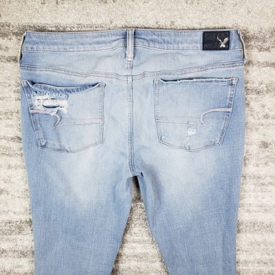 American Eagle Jeans Womens 12 Mid Rise Skinny Distressed Blue Measure 32x29