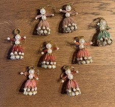 8 Beaded Pearl  Metal Angel Christmas Ornaments Handmade With Instruction Sheet