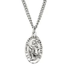 Finecraft St. Christopher Medallion Necklace in Sterling Silver and Stainless