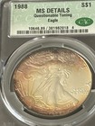 1987 & 1988 MS Details CAC GRADED MASSIVE TONED SILVER EAGLES Reds Blues — photo 6