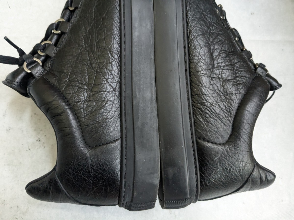 Balenciaga Arena Men 9 42 Black Leather Low Top Sneakers Shoes 