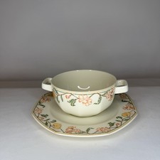 Vintage Wedgwood Carmel Ivory China 2Piece Flat Cream Soup Bowl & Saucer England