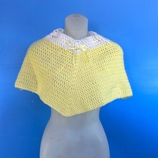 Girls Handmade Yellow  White Crochet Poncho Cape Shawl One Size