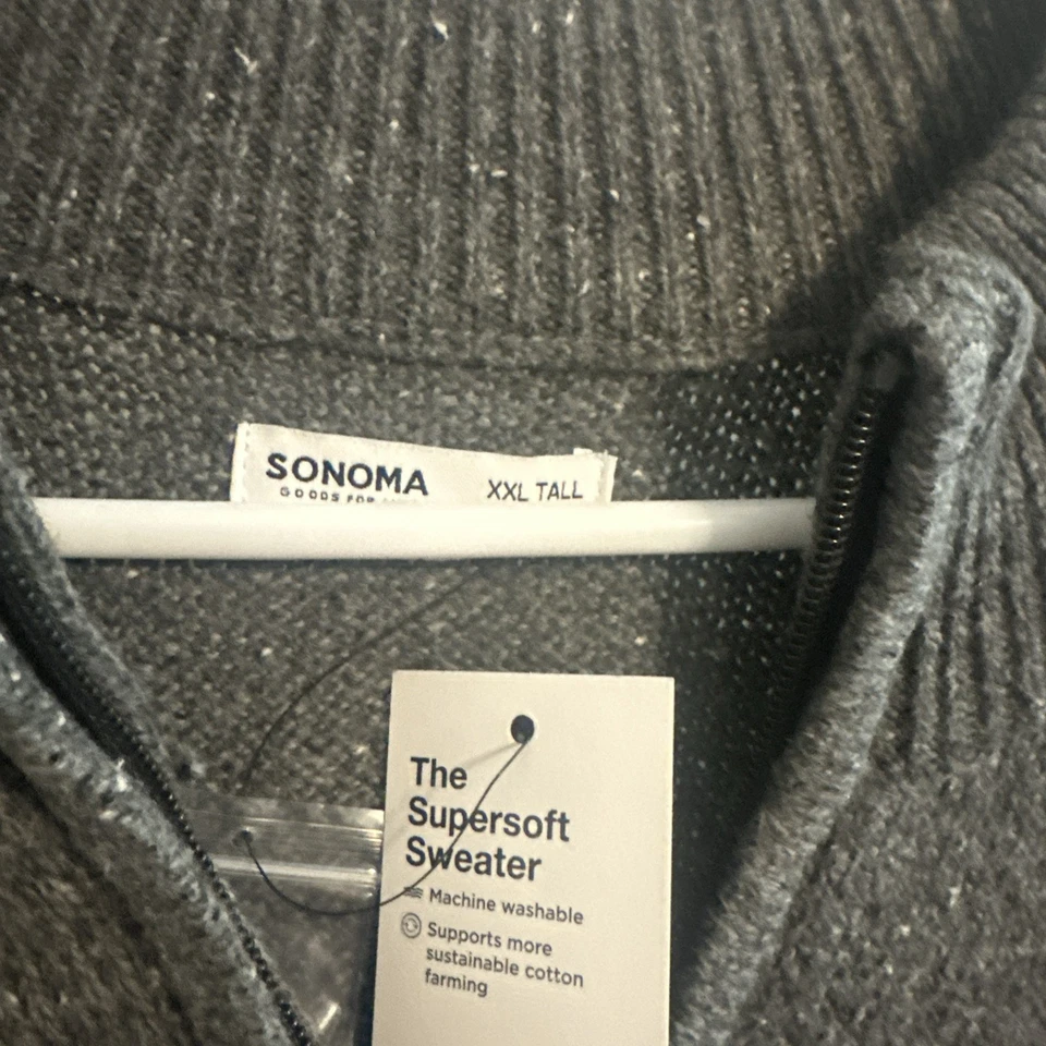 Suéter Sonoma Para Hombres Cuarto Cremallera Talla XXL Alto - Gris Tejido  Foto 3 de 4
