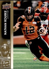 Nathan Rourke 2022 Upper Deck CFL Football Gold Rookie card #1 BC Lions. rookie card picture