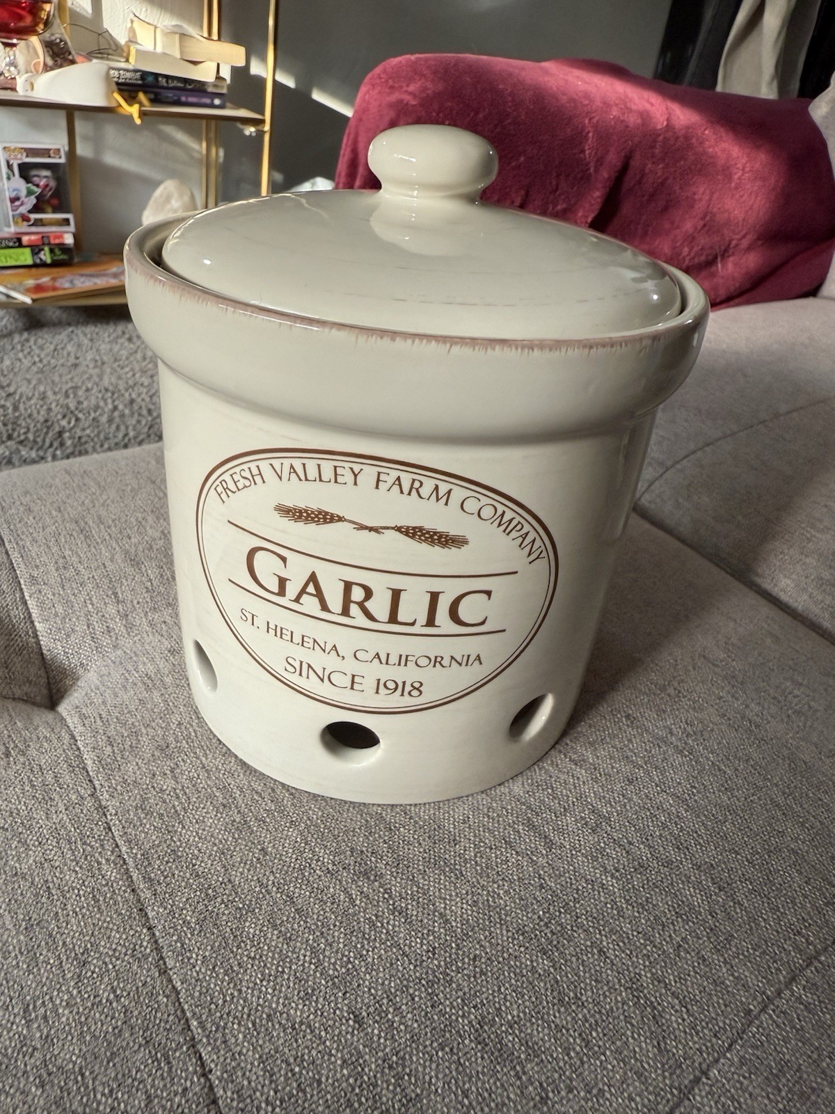CHEFS Fresh Valley Farm GARLIC Stoneware Canister - Gently Used