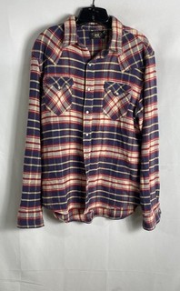 RRL Ralph Lauren Men's Western Snap Shirt Purple Plaid Flannel Sawtooth