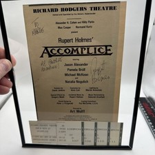 Accomplice Rupert Holmes Signed Screen Play With Tickets Framed April 1990 Ny