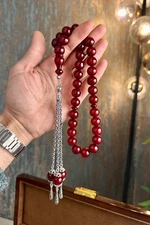 Ottoman Cherry Squeezed Amber Silver Design Kehribar Tesbih