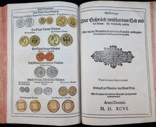 COINS MONEY FINANCES NUMISMATICS FIRST EDITION GOLD SILVER PANEL WORK MOUNTAIN 1596