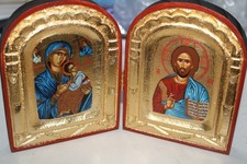 Orthodox Wooden Beautiful Icon Diptych Christ the Teacher / Virgin of Tenderness