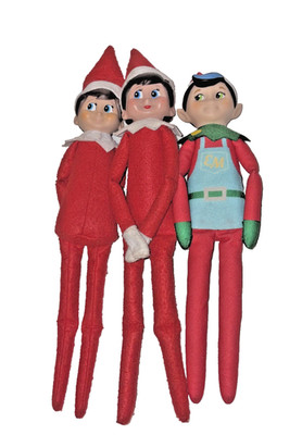 2 Vintage CCA & B Elf on a Shelf 12'' Dolls & 1 Elf Mate Lot of 3 Christmas Elves