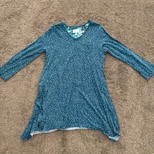 Carole Hochman Nightgown Womens L Teal Polka Dots Heavenly Soft Sleepwear V Neck