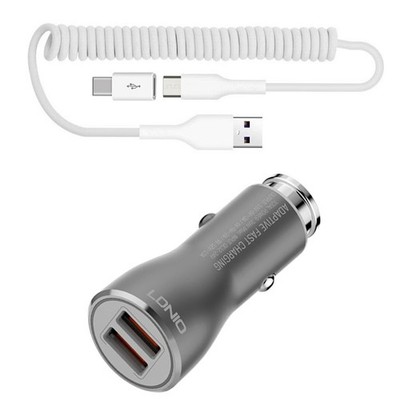 For Galaxy S25 FE/A07/A17 - Car Charger 36W Fast 2-Port USB Coiled Cable Type-C