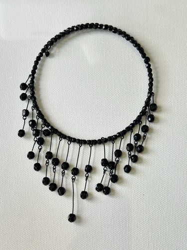 Vintage Black Glass Dangling Waterfall Bib Collar Choker Necklace - Picture 8 of 8
