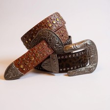 2 Western Belts Ariat and No Brand Western Rhinestone Leather Belt w/Buckle 30