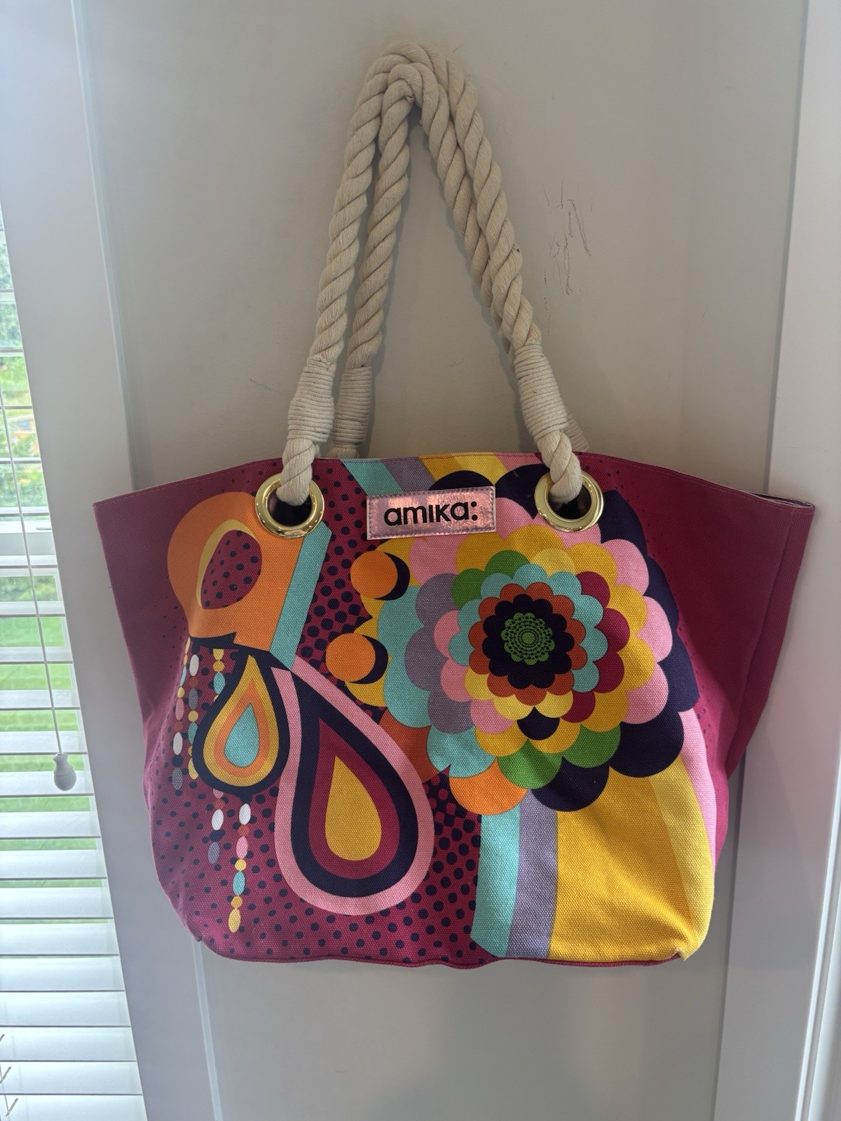 Amika Large Retro Floral Canvas Tote Beach Shopper Bag