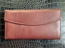 VTG Baronet Checkbook Wallet Genuine Split Leather Oxblood Burgundy Zip Coin