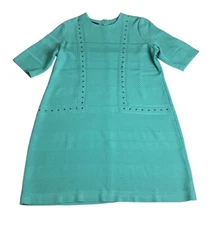 Ming Wang Dress Womens XL Green Studded Tonal Stripe Textured Knit Stretch Chic