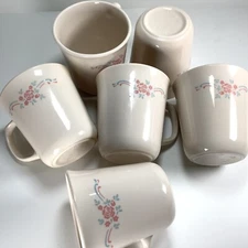 6 Corelle Cups/Mugs ENGLISH BREAKFAST  3.5" USA 8-Oz D-Handle Beige Pink Floral