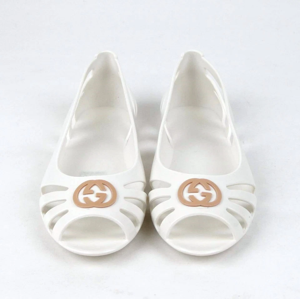 Gucci Niños Biodegradable Blanco Goma GG Ballet Plano 340772 9070 Foto 3 de 4