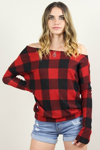 Maglione Lucy Off The Shoulder a quadri - Foto 1 di 7