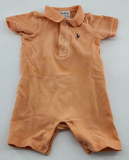 Ralph Lauren Orange Short Sleeve Pony Logo Polo Romper One Piece Baby Size 6M