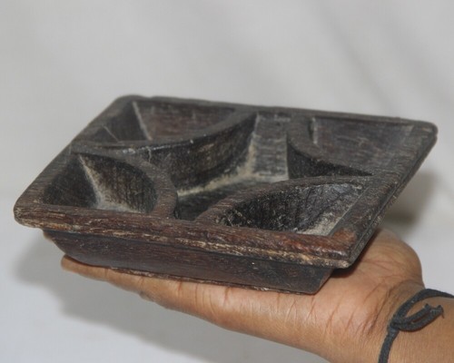 Antique Wooden Campaign Trible Bowl, Spices Bowl Old Original - Picture 2 of 6